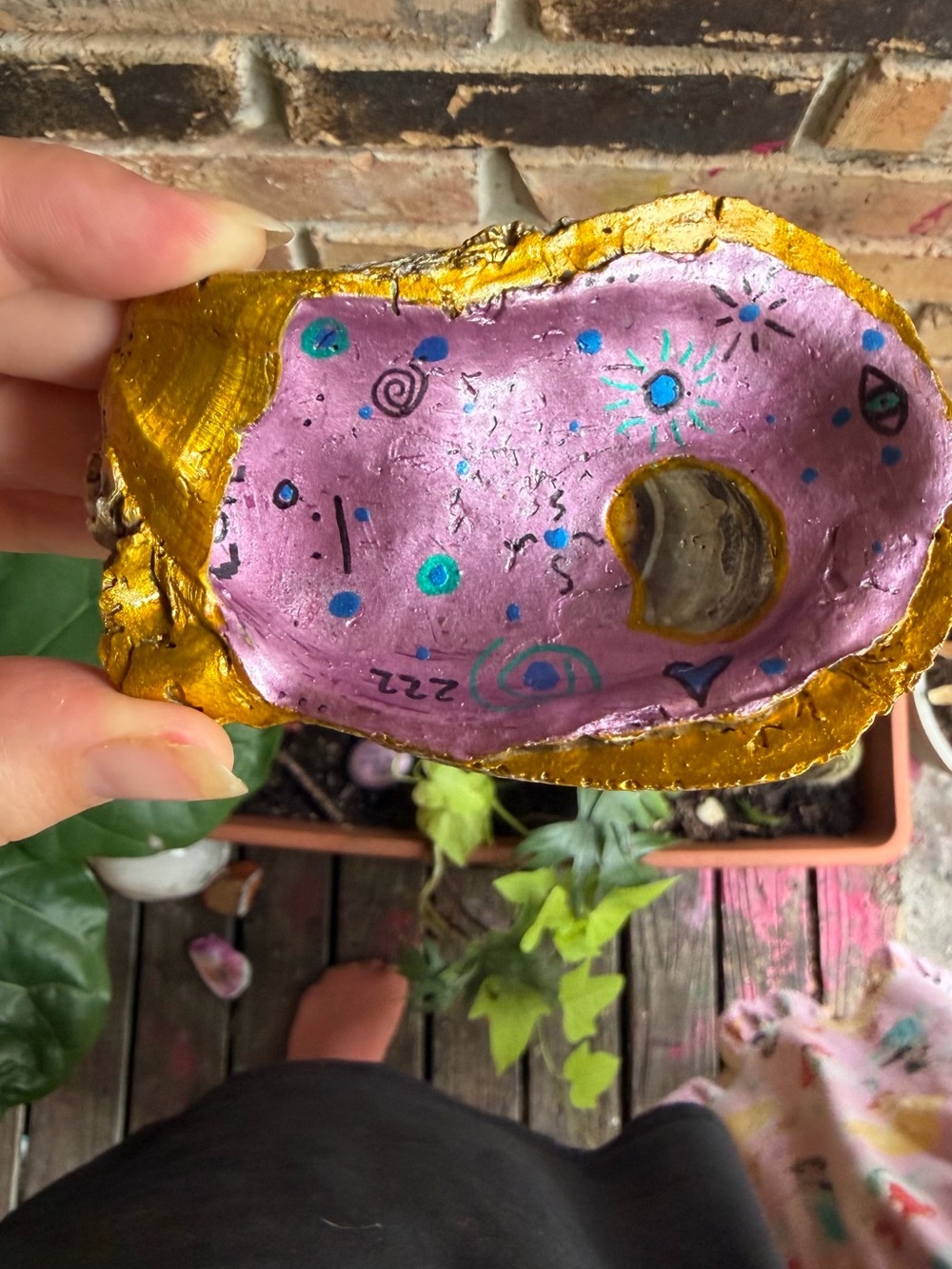 Handpainted Gold & Pink Jewelry Dish - Artistic Accessory